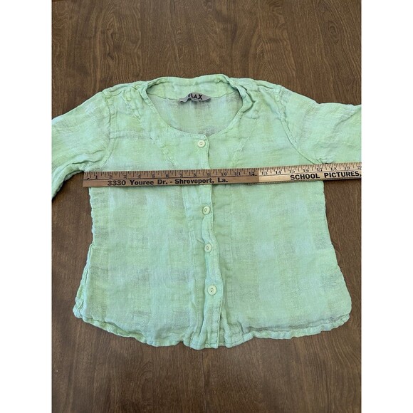 FLAX Shirt Women’s P 100% Linen Button Front Top Light Green Long Sleeve - Picture 4 of 9